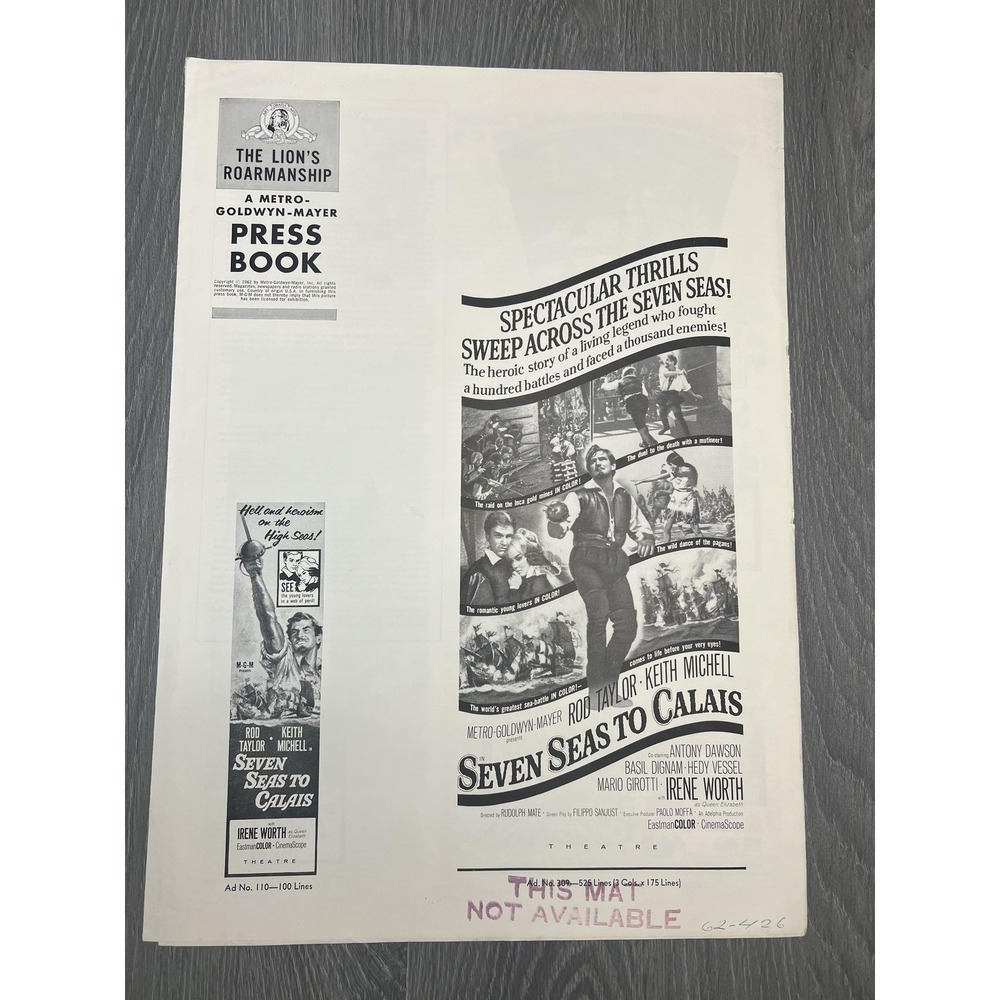 Vintage 1962 MGM Pressbook Seven Seas to Calais Movie Rod Taylor Promo USA